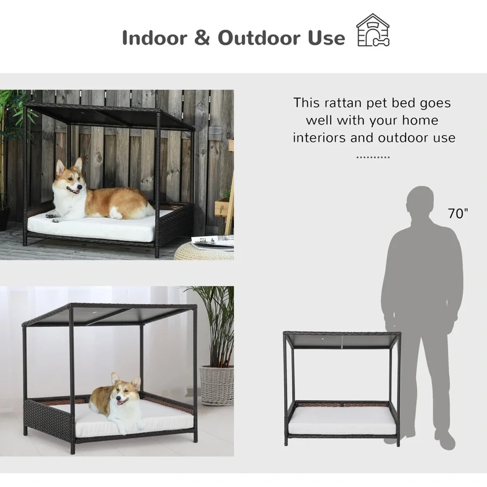 PawHut Rattan Pet Bed with Cushion